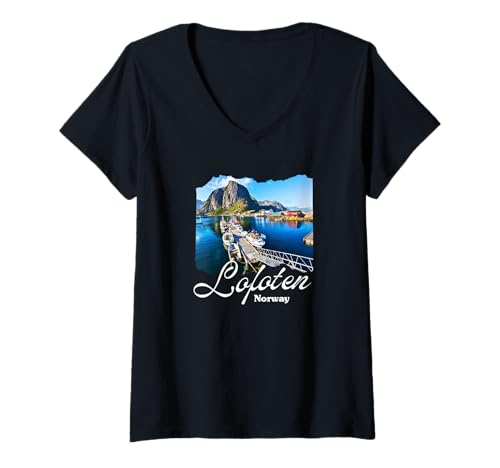 Damen Lofoten Islands Norwegen Souvenir/Lofoten T-Shirt mit V-Ausschnitt Damen Lofoten Islands Norwegen Souvenir/Lofoten T-Shirt mit V-Ausschnitt von Lofoten Norwegen Souvenir Store