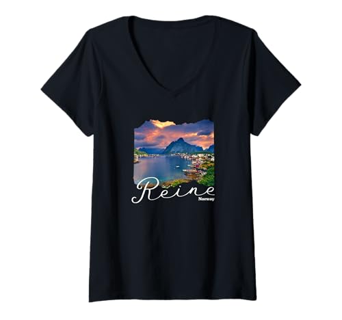 Damen Lofoten Islands Norwegen Souvenir/Reine T-Shirt mit V-Ausschnitt Damen Lofoten Islands Norwegen Souvenir/Reine T-Shirt mit V-Ausschnitt von Lofoten Norwegen Souvenir Store