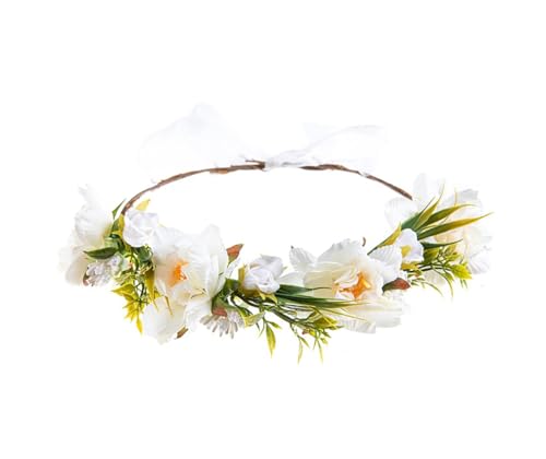 Lofruiin Damen Böhmische Mode Blumenkranz Verstellbarer Grasring Krone Strand Party Floral Kopfschmuck (B- Weiß) von Lofruiin