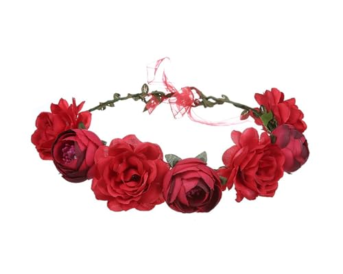 Lofruiin Damen Bohemian Simulierter Rosenkranz Verstellbare Rose Blume Stirnband Meer Party Floral Kopfschmuck (B- Rot) von Lofruiin