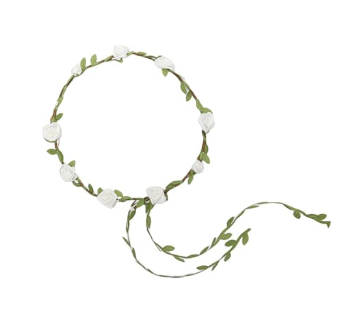 Lofruiin Damen Simulierter Rosenkranz Blumenkranz Blumenkrone Stirnband Zubehör für Strand Reise Fotografie (Weiß, Frei) von Lofruiin