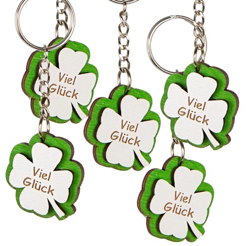 Logbuch-Verlag 5 kleine Kleeblatt Viel Glück Glücksbringer 2025 Holz Glücksklee Silvester Neujahr Schlüsselanhänger 3,5 cm von Logbuch-Verlag