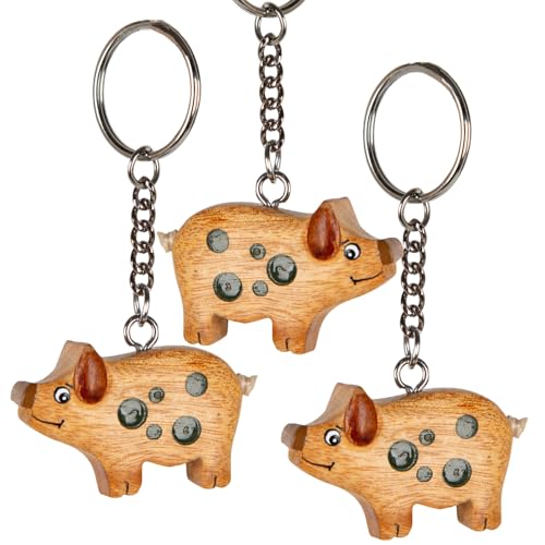 Logbuch-Verlag 3 Glücksschweinchen Schlüsselanhänger Holz Glücksbringer 4 cm Symbol kleines Geschenk Silvester Neujahr Viel Glück von Logbuch-Verlag