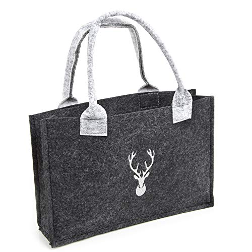 Logbuch-Verlag Filz Geschenktasche mit Hirsch grau dunkelgrau 29 x 20 x 7,5 cm Filztasche Tragetasche bayerisch Verpackung von Logbuch-Verlag