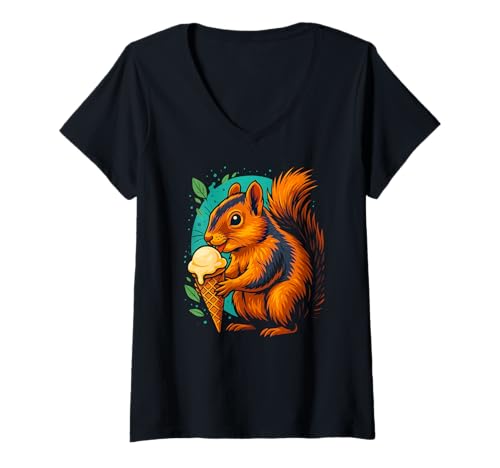 Damen EIS liebende Eichhörnchen Iove Tiere T-Shirt mit V-Ausschnitt Damen EIS liebende Eichhörnchen Iove Tiere T-Shirt mit V-Ausschnitt von Logiamerch Animals