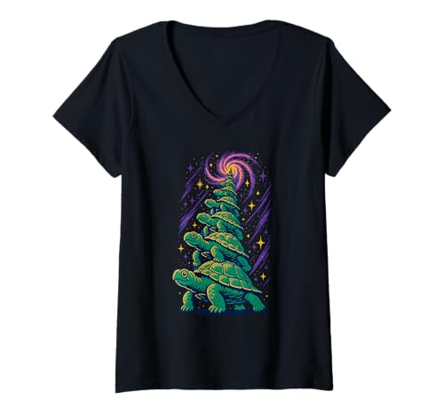 Damen Kosmische Spirale der unendlichen Schildkröten, Tierschildkrötenliebhaber T-Shirt mit V-Ausschnitt Damen Kosmische Spirale der unendlichen Schildkröten, Tierschildkrötenliebhaber T-Shirt mit V-Ausschnitt von Logiamerch Animals