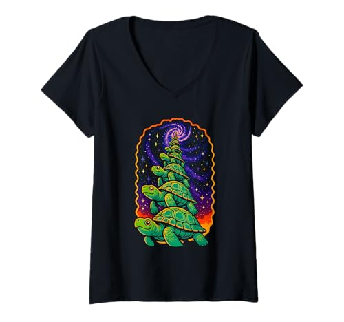 Damen Kosmische Spirale der unendlichen Schildkröten, Tierschildkrötenliebhaber T-Shirt mit V-Ausschnitt Damen Kosmische Spirale der unendlichen Schildkröten, Tierschildkrötenliebhaber T-Shirt mit V-Ausschnitt von Logiamerch Animals