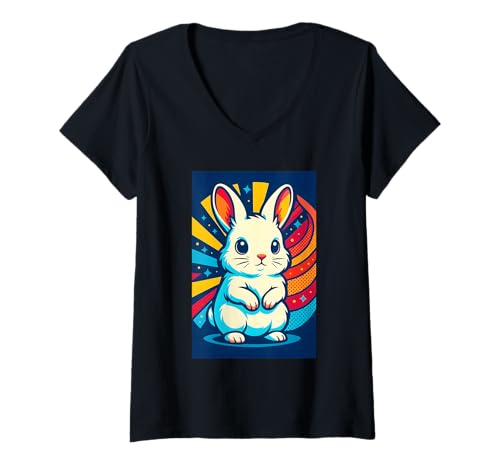 Damen Niedlicher Hase, Liebestiere T-Shirt mit V-Ausschnitt Damen Niedlicher Hase, Liebestiere T-Shirt mit V-Ausschnitt von Logiamerch Animals