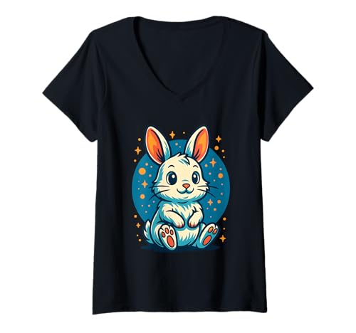 Damen Niedlicher Hase, Liebestiere T-Shirt mit V-Ausschnitt Damen Niedlicher Hase, Liebestiere T-Shirt mit V-Ausschnitt von Logiamerch Animals