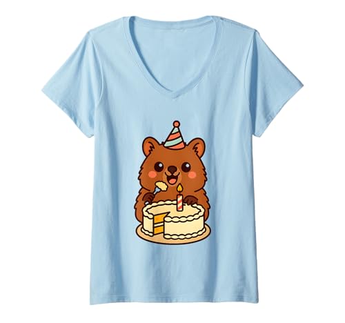 Damen Niedlicher Bären-Geburtstagsparty, Kawaii lustige Tierkuchen T-Shirt mit V-Ausschnitt Damen Niedlicher Bären-Geburtstagsparty, Kawaii lustige Tierkuchen T-Shirt mit V-Ausschnitt von Logiamerch Birthday