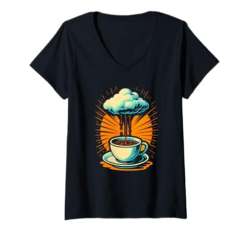 Damen Liebhaber des Morgenkaffees, Sunrise Art T-Shirt mit V-Ausschnitt Damen Liebhaber des Morgenkaffees, Sunrise Art T-Shirt mit V-Ausschnitt von Logiamerch Coffee