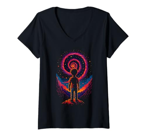Damen Surreale Galaxienportalkunst von Cosmic Dreamer Kid T-Shirt mit V-Ausschnitt Damen Surreale Galaxienportalkunst von Cosmic Dreamer Kid T-Shirt mit V-Ausschnitt von Logiamerch Cosmic