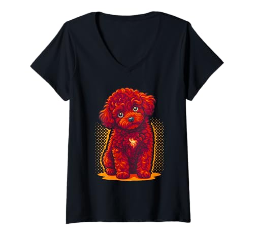 Damen Niedlicher brauner Pudelwelpe Hundeliebhaber Kunst T-Shirt mit V-Ausschnitt Damen Niedlicher brauner Pudelwelpe Hundeliebhaber Kunst T-Shirt mit V-Ausschnitt von Logiamerch Dogs