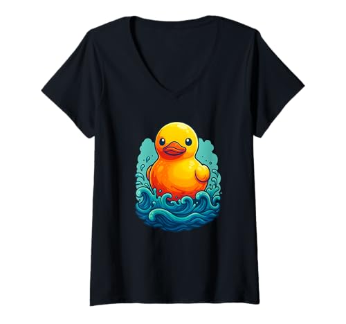 Damen Badeente Splash, Liebesenten T-Shirt mit V-Ausschnitt Damen Badeente Splash, Liebesenten T-Shirt mit V-Ausschnitt von Logiamerch Funny