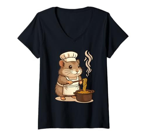 Damen Chef Maus Kochen Pasta, niedliche Tierkunst T-Shirt mit V-Ausschnitt Damen Chef Maus Kochen Pasta, niedliche Tierkunst T-Shirt mit V-Ausschnitt von Logiamerch Funny