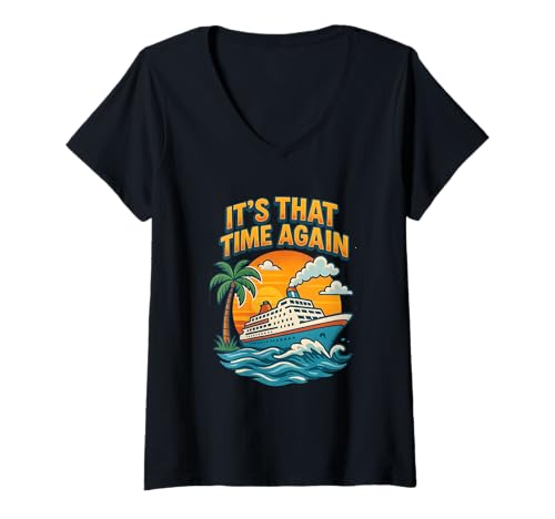 Damen Cruise Vacation Vibes, es ist wieder soweit T-Shirt mit V-Ausschnitt Damen Cruise Vacation Vibes, es ist wieder soweit T-Shirt mit V-Ausschnitt von Logiamerch Funny