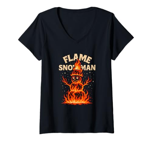 Damen Lustige gruselige Flamme Schneemann Feuer, Halloween Weihnachten T-Shirt mit V-Ausschnitt Damen Lustige gruselige Flamme Schneemann Feuer, Halloween Weihnachten T-Shirt mit V-Ausschnitt von Logiamerch Funny