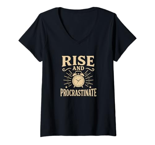 Damen Lustiger Spruch: Rise and Procrastinate, Faulheit T-Shirt mit V-Ausschnitt Damen Lustiger Spruch: Rise and Procrastinate, Faulheit T-Shirt mit V-Ausschnitt von Logiamerch Funny