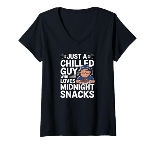 Damen Nur ein entspannter Typ, der Mitternachtssnacks liebt T-Shirt mit V-Ausschnitt Damen Nur ein entspannter Typ, der Mitternachtssnacks liebt T-Shirt mit V-Ausschnitt von Logiamerch Funny