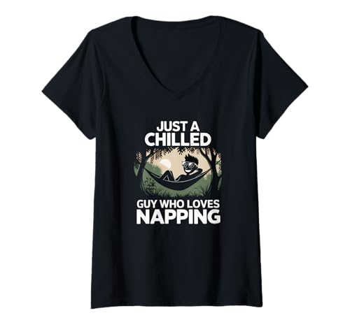 Damen Nur ein entspannter Typ, der es liebt, ein Nickerchen zu machen, ein Nickerchen zu machen T-Shirt mit V-Ausschnitt von Logiamerch Funny