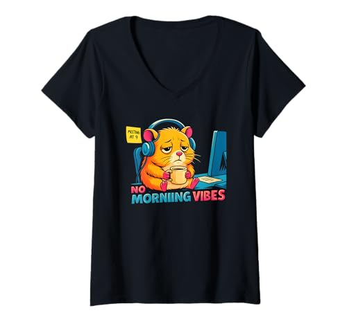 Damen Sleepy Hamster Coffee and Work, lustiger Mitarbeiter T-Shirt mit V-Ausschnitt Damen Sleepy Hamster Coffee and Work, lustiger Mitarbeiter T-Shirt mit V-Ausschnitt von Logiamerch Funny