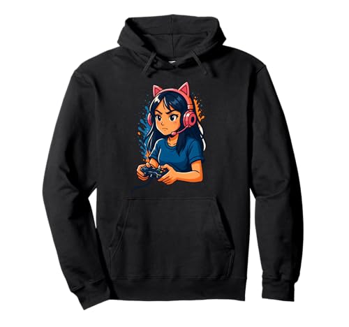 Katzenohr-Mädchen-Gamer spielt Videospiele, Liebesspiele Pullover Hoodie von Logiamerch Gaming