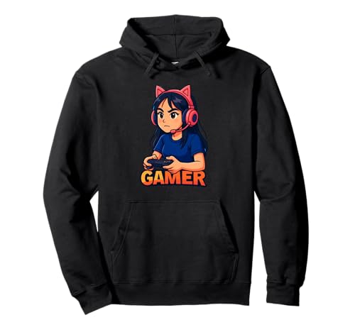 Katzenohr-Mädchen-Gamer spielt Videospiele, Liebesspiele Pullover Hoodie von Logiamerch Gaming