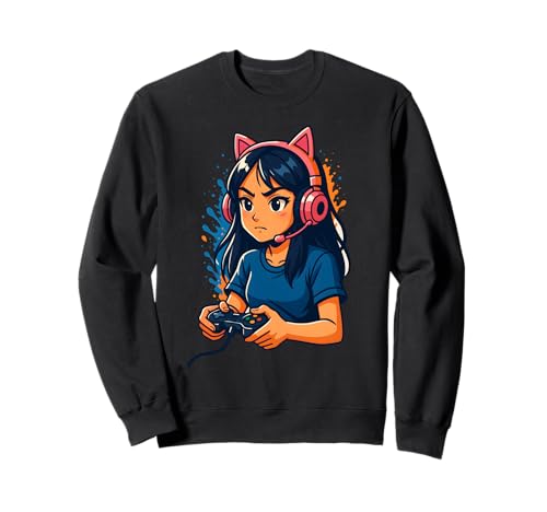 Katzenohr-Mädchen-Gamer spielt Videospiele, Liebesspiele Sweatshirt von Logiamerch Gaming