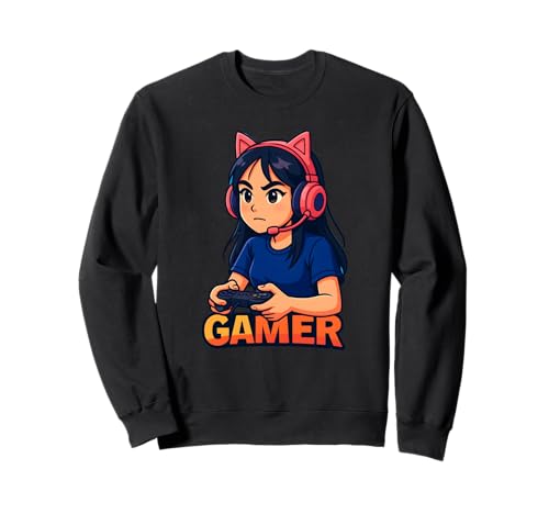 Katzenohr-Mädchen-Gamer spielt Videospiele, Liebesspiele Sweatshirt von Logiamerch Gaming
