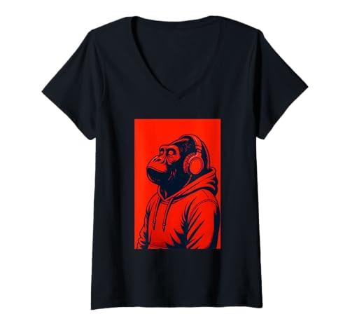 Damen Gorilla hört Musik, liebt Gorillas T-Shirt mit V-Ausschnitt Damen Gorilla hört Musik, liebt Gorillas T-Shirt mit V-Ausschnitt von Logiamerch Gorillas