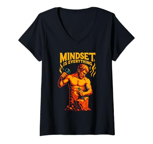 Damen Mindset Zitat, Motivation Fitness Kunst T-Shirt mit V-Ausschnitt von Logiamerch Motivational