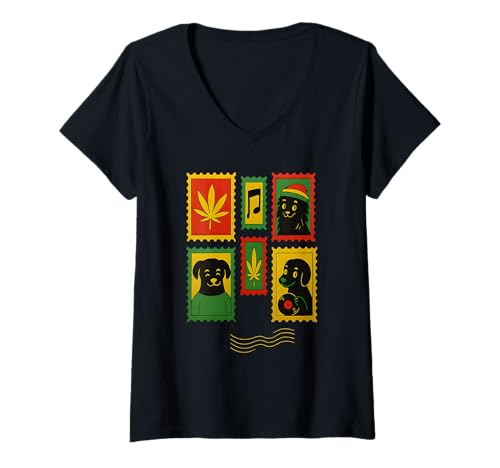 Damen Reggae Rasta, Jamaika-Liebhaber, Briefmarke, Stil Motive T-Shirt mit V-Ausschnitt Damen Reggae Rasta, Jamaika-Liebhaber, Briefmarke, Stil Motive T-Shirt mit V-Ausschnitt von Logiamerch Rasta
