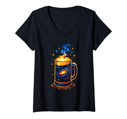 Damen Cosmic Coffee Galaxy Tasse Space Lover T-Shirt mit V-Ausschnitt von Logiamerch Space
