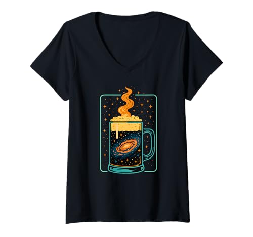 Damen Cosmic Coffee Galaxy Tasse Space Lover T-Shirt mit V-Ausschnitt von Logiamerch Space