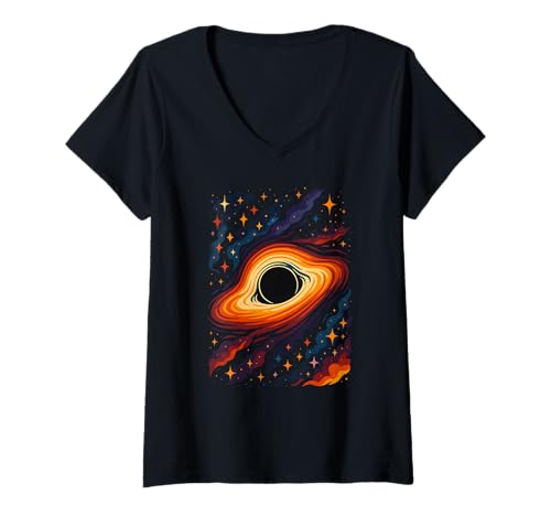Damen Kosmische Illustration, lebendiges Weltraumkunst-Design T-Shirt mit V-Ausschnitt von Logiamerch Space