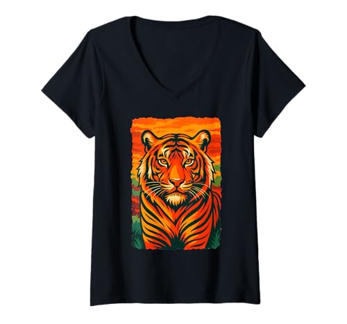Damen Fierce Tiger Artwork, Dschungel Big Cat, Love Tigers T-Shirt mit V-Ausschnitt von Logiamerch Tigers