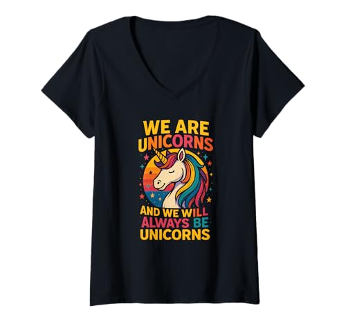 Damen Magisches Einhorn-Regenbogen-Zitat im Retro-Stil T-Shirt mit V-Ausschnitt Damen Magisches Einhorn-Regenbogen-Zitat im Retro-Stil T-Shirt mit V-Ausschnitt von Logiamerch Unicorns
