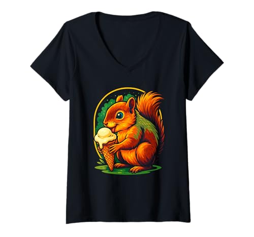 Damen EIS liebende Eichhörnchen Iove Tiere T-Shirt mit V-Ausschnitt Damen EIS liebende Eichhörnchen Iove Tiere T-Shirt mit V-Ausschnitt von Logiamerch