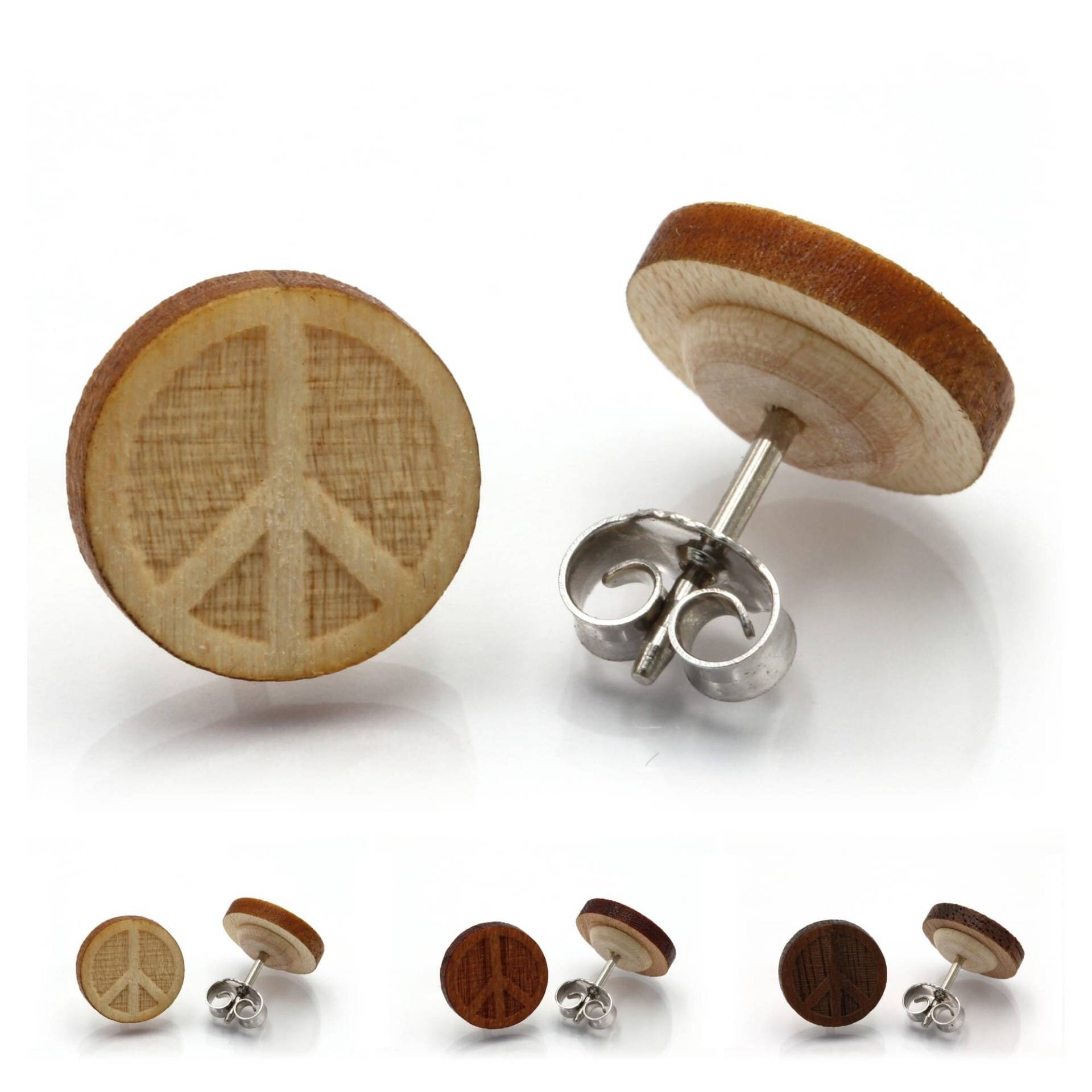 Peace/Frieden - Miriquidi Holz Ohrstecker | Paar Verschiedene Holzarten 925Er Silber | Rhodiniert Ahorn Kirsch Nussholz Peace/Frieden - Miriquidi Holz Ohrstecker | Paar Verschiedene Holzarten 925Er Silber | Rhodiniert Ahorn Kirsch Nussholz von LogoGlas
