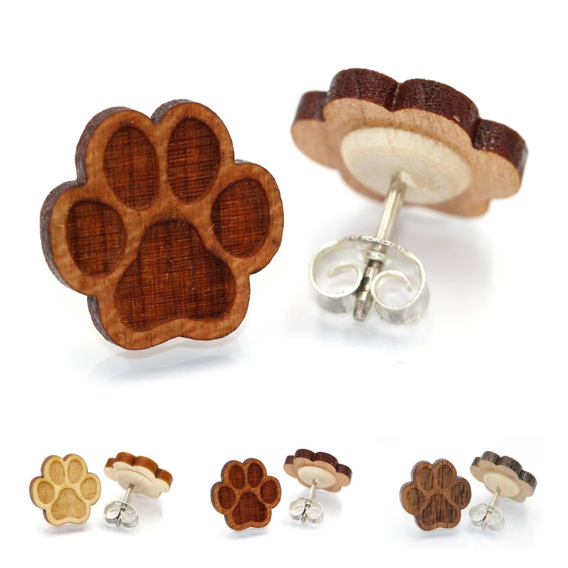 Pfote Hund/Katze - Miriquidi Holz Ohrstecker | Paar Verschiedene Holzarten 925Er Silber | Rhodiniert Ahorn Kirsch Nussholz Pfote Hund/Katze - Miriquidi Holz Ohrstecker | Paar Verschiedene Holzarten 925Er Silber | Rhodiniert Ahorn Kirsch Nussholz von LogoGlas