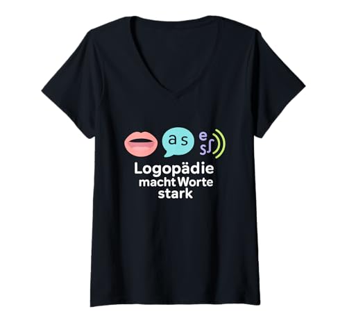 Damen Logopädie Macht Worte stark Pastell Icons für Sprachtherapie T-Shirt mit V-Ausschnitt Damen Logopädie Macht Worte stark Pastell Icons für Sprachtherapie T-Shirt mit V-Ausschnitt von Logopädie Humor für Logopädinnen Sprachtherapie