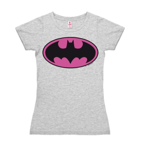 Logoshirt® DC Comics I Batman I Logo PINK I T-Shirt Print I Damen I kurzärmlig I grau-meliert I Lizenziertes Originaldesign I Größe M von Logoshirt