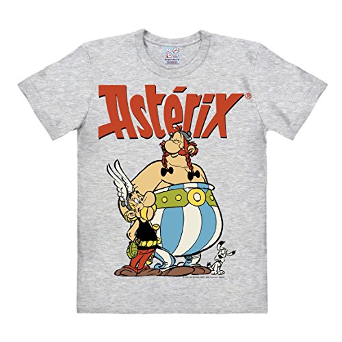 Logoshirt® Asterix & Obelix | Asterix, Obelix & Idefix I T-Shirt Print I Damen & Herren I Rundhalskragen I kurzärmlig I grau-meliert | Lizenziertes Originaldesign | Größe 4XL von Logoshirt