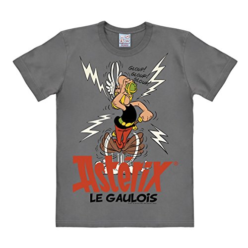 Logoshirt® Asterix der Gallier I Zaubertrank I T-Shirt Print I Damen & Herren I kurzärmlig I grau I Lizenziertes Originaldesign I Größe L von Logoshirt