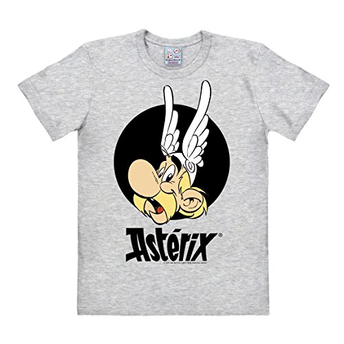 Logoshirt® Asterix der Gallier I Portrait I T-Shirt Print I Damen & Herren I kurzärmlig I grau-meliert I Lizenziertes Originaldesign I Größe L von Logoshirt