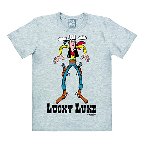 Logoshirt® Lucky Luke I Showdown I T-Shirt Print I Damen & Herren I kurzärmlig I grau-meliert I Lizenziertes Originaldesign I Größe L von Logoshirt