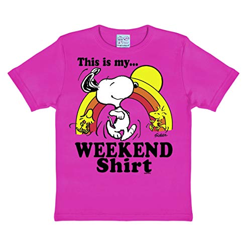 Logoshirt® Peanuts I Snoopy & Woodstock I Weekend Shirt I T-Shirt Print I Kinder I Mädchen & Jungen I kurzärmlig I pink I Lizenziertes Originaldesign I Größe 140/152 von Logoshirt