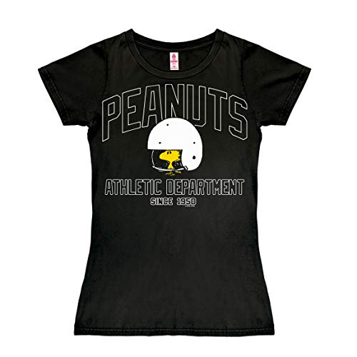Logoshirt® Peanuts I Woodstock I Athletic Department I T-Shirt Print I Damen I kurzärmlig I schwarz I Lizenziertes Originaldesign I Größe M von Logoshirt