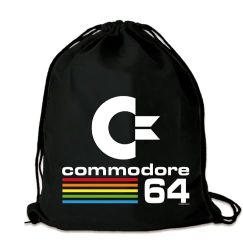 Logoshirt®️ Commodore 64 I C64 I Logo I Stoffbeutel I bedruckt I schwarz I AZO-free I stabiler Kordelzug I Lizenziertes Design von Logoshirt