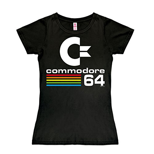 Logoshirt® Commodore 64 I C64 I Logo I T-Shirt Print I Damen I kurzärmlig I schwarz I Lizenziertes Originaldesign I Größe L von Logoshirt